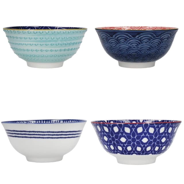Kitchencraft 4 Piece Ceramic Cereal / Dessert Bowl Set Blue