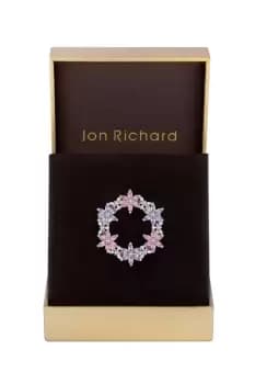 Silver Plated Pink Floral Cubic Zirconia Wreath Brooch - Gift Boxed