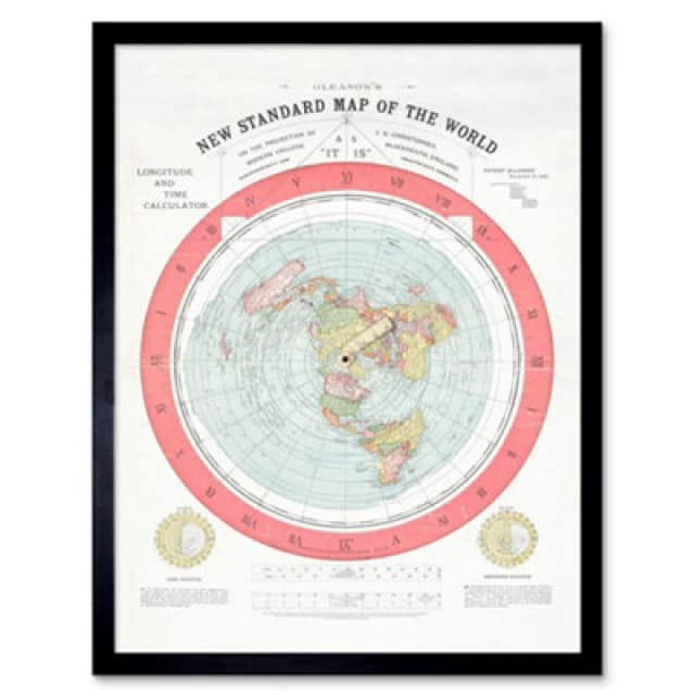 Artery8 Map Gleason 1892 World Time Calculator Flat Earth Framed Wall Art Print