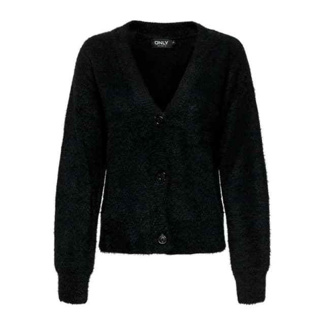 Only Fluffy Knit V-Neck Cardigan Black Women M
