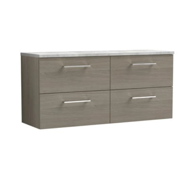 NUIE Arno Wall Hung 4-Drawer Vanity Unit with Bellato Grey Worktop 1200mm Wide - Solace Oak - Nuie ARN2524LBG2
