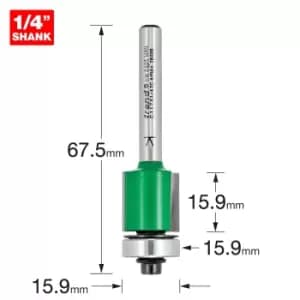 Trend CRAFTPRO Bearing Guided Trimmer Router Cutter 15.9mm 15.9mm 1/4"