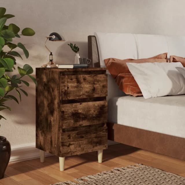 VIDAXL Bed Cabinets with Solid Wood Legs 2 pcs Smoked Oak 40x35x69cm Vidaxl 8720286854846