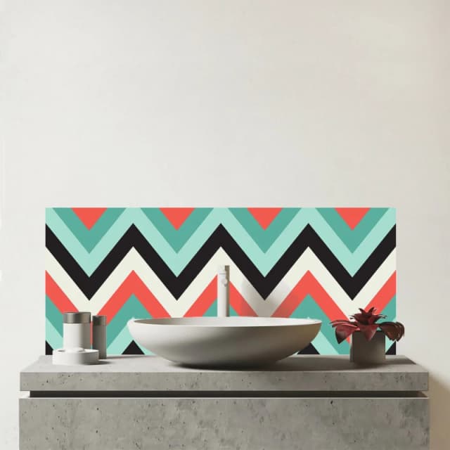 Warren Reed - Designer Geometric Colored Chevron Pattern Glass Bathroom Splashback in Green Green Unisex
