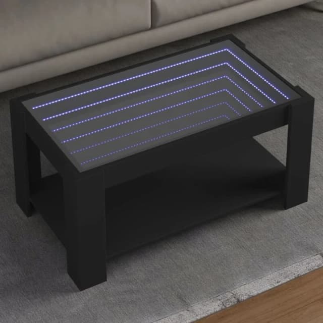 vidaXL Coffee Table with LED Black 93x53x45cm Engineered Wood, Black 847554