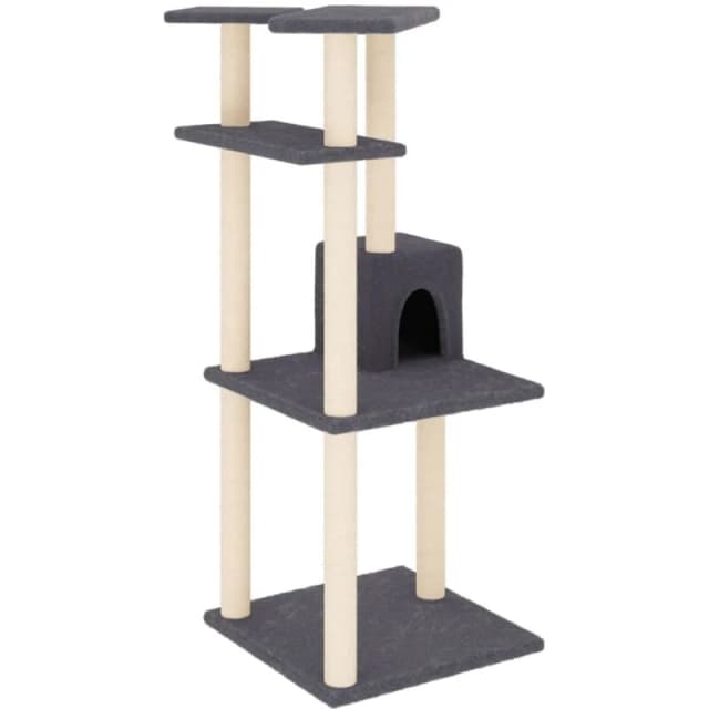 vidaXL Cat Tree with Sisal Scratching Posts Dark Grey 123cm, Grey 171785