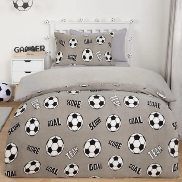 OHS OHS Football Fleece Duvet Cover Kids Warm Reversible Bedding Supersoft Thermal Quilt in Light Grey Size: Single Light Grey Single Unisex 5027434