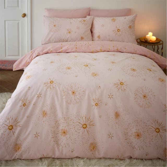 Catherine Lansfield Sparkle Reversible Duvet Cover Bedding Set Pink