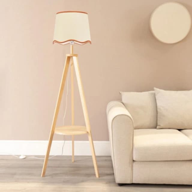 ValueLights Morrigan Wooden Tripod Floor Lamp with Scallop Trim Tapered Lamp Shade & Bulb Burnt Orange