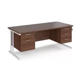 Office Desk Rectangular Desk 1800mm With Double Pedestal Walnut Top With White Frame 800mm Depth Maestro 25 MC18P23WHW