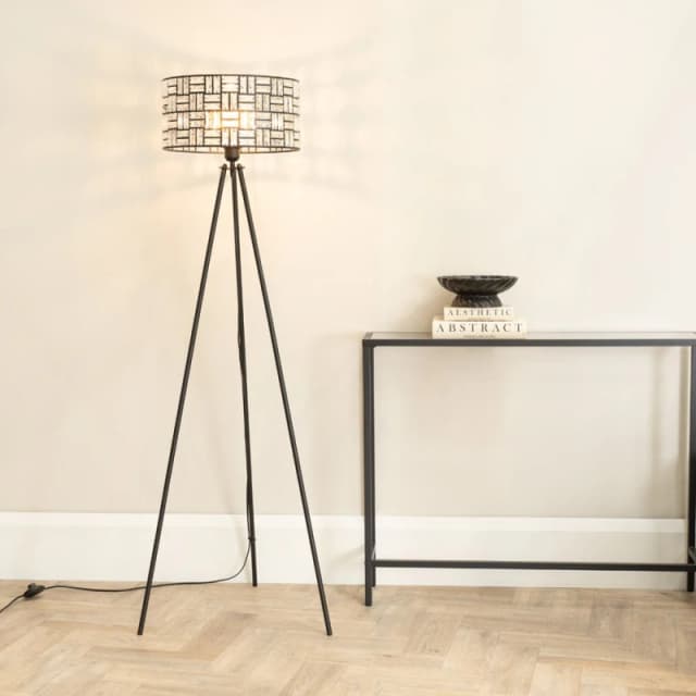 ValueLights Elise Acrylic Jewel Shade Black Tripod Floor Lamp with LED Bulb Black