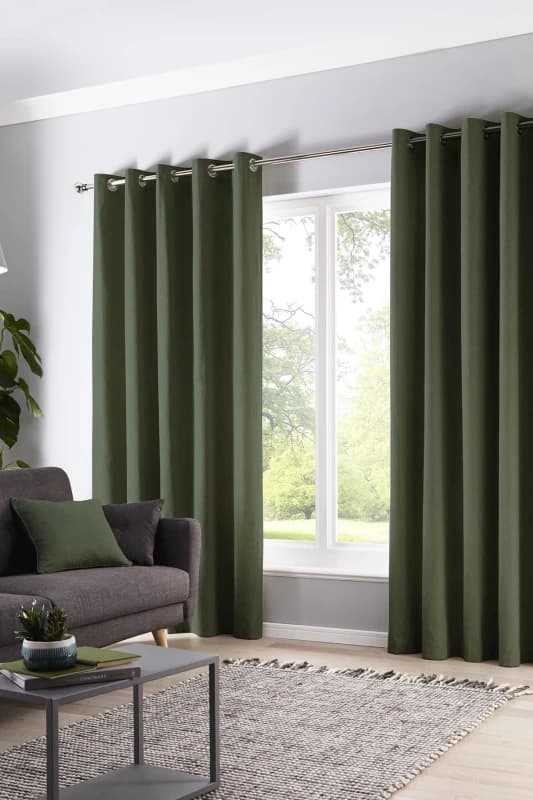 Fusion 'Cannes' 100% Cotton Black Out Plain Dyed Eyelet Curtains in Bottle Green Size: 117cm width x 183cm drop Bottle Green Unisex 117cm width x