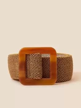 Accessorize Square Resin Buckle Straw Belt, Beige, Size M/L, Women
