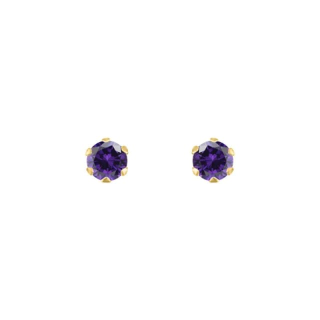 Jewelco London 9ct Gold Purple CZ Solitaire Claw Set Stud Earrings, 3mm - JES164 Gold female