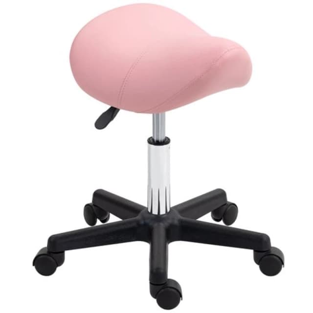 HOMCOM Saddle Stool Adjustable Rolling Salon Chair for Massage Spa Beauty Pink Pink