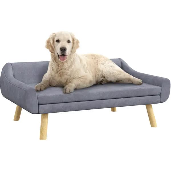 PawHut PawHut Dog Sofa Bed Raised Couch with Wooden Frame and Soft Cushion Grey 5056725349653