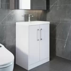 Hudson Reed Juno Floor Standing 2-Door Vanity Unit with Basin 1 600mm Wide - White Ash