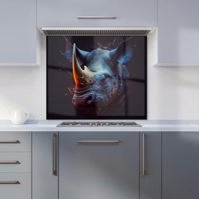 Warren Reed - Designer Rhino Face Splashart Kitchen Splashback in Grey Size: 600mm x 750mm Grey Unisex 600mm x 750mm