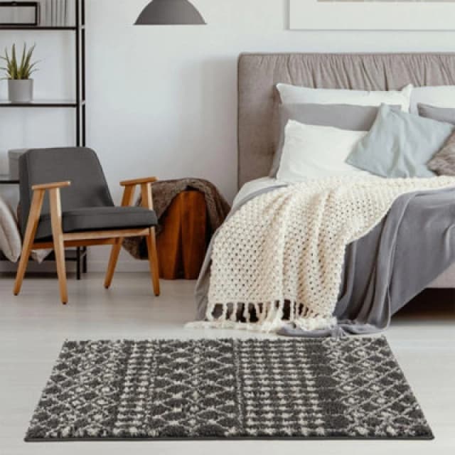 The Rugs Moroccan Dark Grey Shaggy Living Room Rug 1040