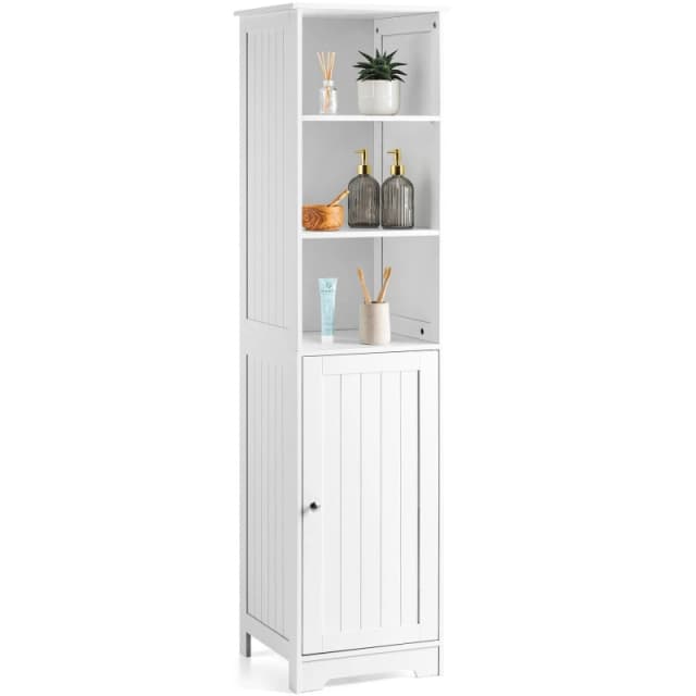 Christow Bathroom Shelf Cabinet White Freestanding Tallboy Storage Shelving Unit White