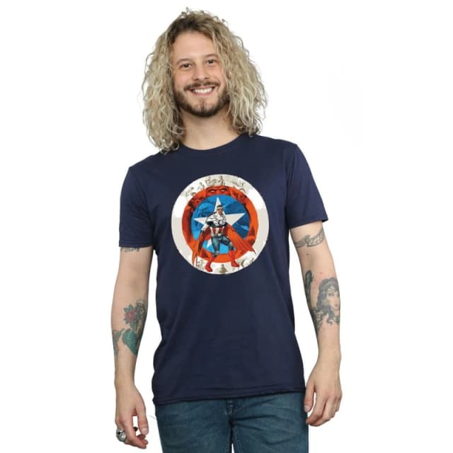 Marvel Marvel Men Captain America Sam Wilson Shield T-Shirt in Navy Size: Small Navy S Male 5059400245776