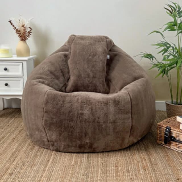 rucomfy Beanbags rucomfy Indoor Faux Fur Adults Bean Bag - Hygge Style Lounger Chair in Chocolate Chocolate Unisex