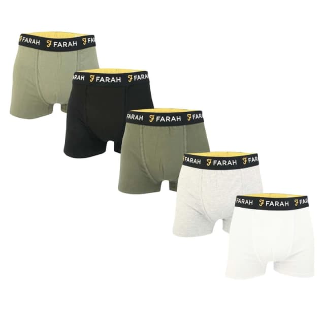 Farah Renzo 5 Pack Boxer Shorts - Green Green S