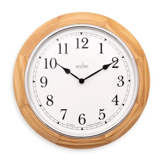 Acctim Winchester Wall Clock Quartz Crafted Wood Domed Glass Lens Oak 31.5cm Light Oak