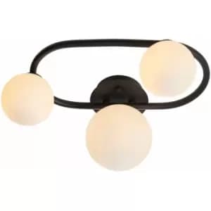 Semi Flush Multi Arm Bathroom Ceiling Light - Matt Black & White Glass - Oval