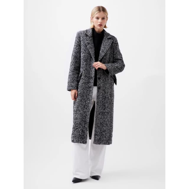 French Connection Womens Chantelle Tailored Overcoat Black White female 14 (L)
