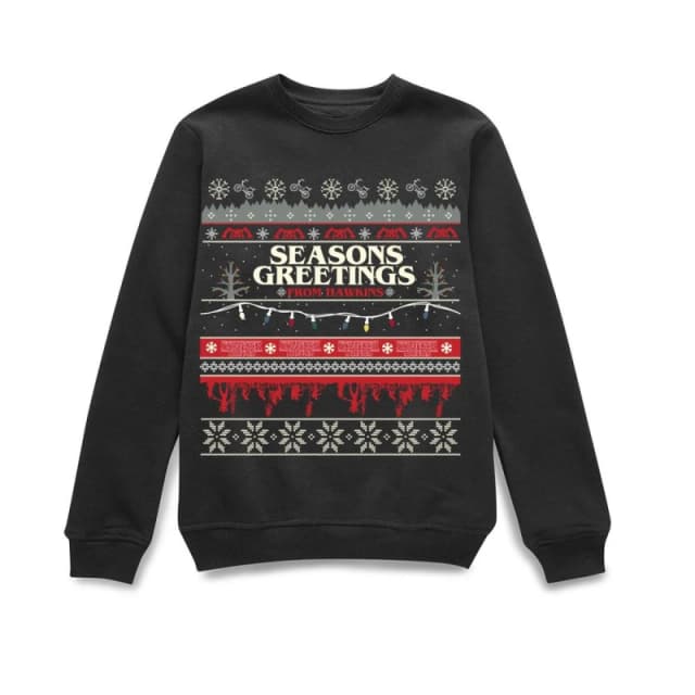 Stranger Things Hawkins Christmas Unisex Christmas Jumper - Black - S