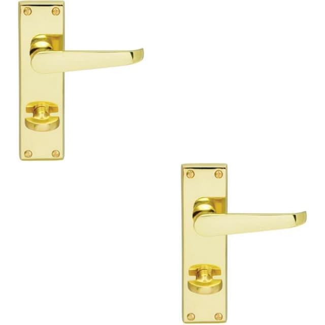 Loops 2x Victorian Flat Lever on Bathroom Backplate Handle 150 x 42mm Polished Brass Metallics