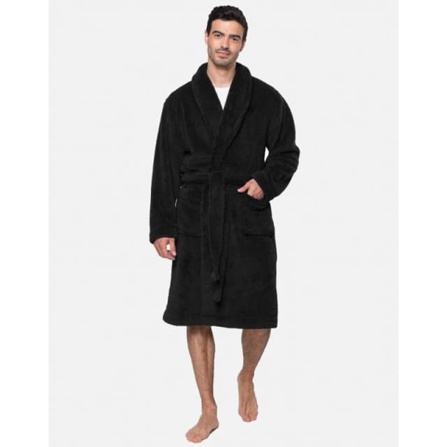 Threadbare Threadbare Men Borg Dressing Gown in Black Size: Small/Large Black S/M Male 7625915205185