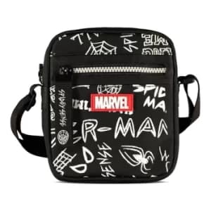 MARVEL COMICS Graffiti All-over Print Flat Shoulder Bag, Unisex, Black (LB217658MVL)