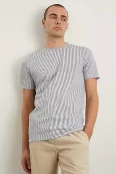 Mens Slim Fit Blue Short Sleeve Tonal Stripe T-Shirt