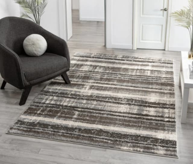 Eleanor Modern Embossed Contemporary Living Room Area Rug - Striped Design,grey,80 X 150 Cm