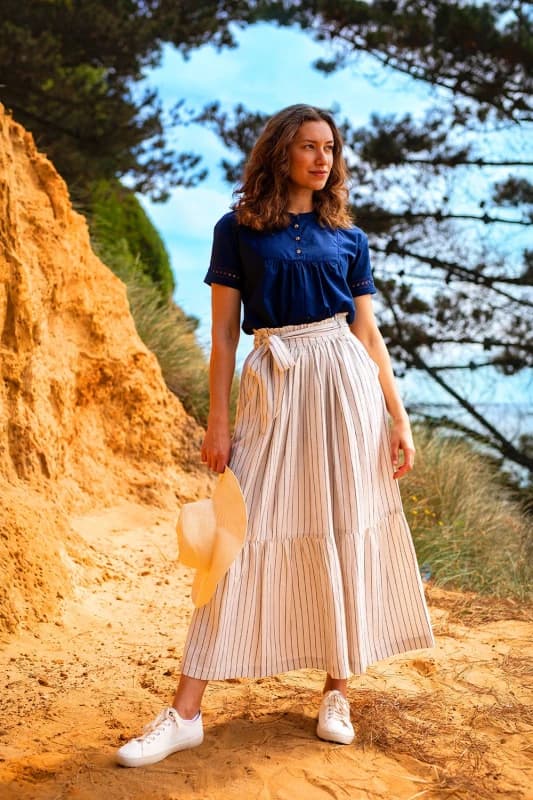 Brakeburn Womens Stripe Paper Bag Skirt in Cream Size: 12 Cream Female 12