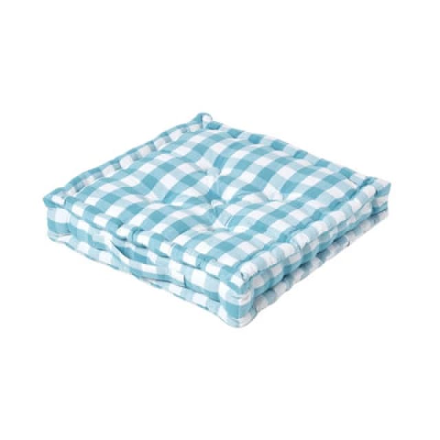 Homescapes Blue Block Check Cotton Gingham Floor Cushion, 40 X 40 Cm