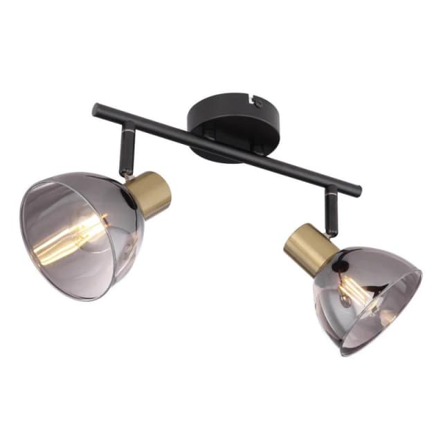 Netlighting Jay Twin Ceiling Spotlight Black Glass Shade 2x E14 Black Unisex