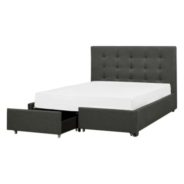 Beliani Bed With Storage Drawers Fabric La Rochelle 140 X 200 Cm (Eu Double) Dark Grey