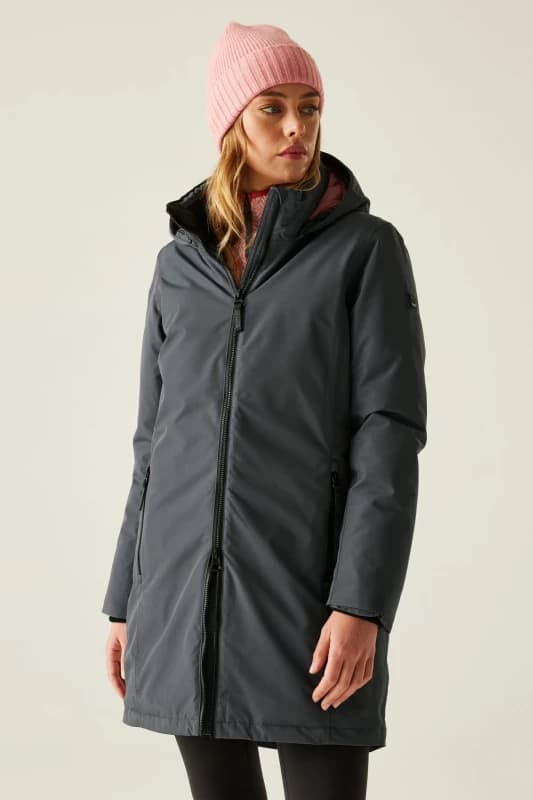 Regatta Womens Marron Longline Hooded Breathable Waterproof Insulated Jacket in Grey Size: 12 Grey Female 12