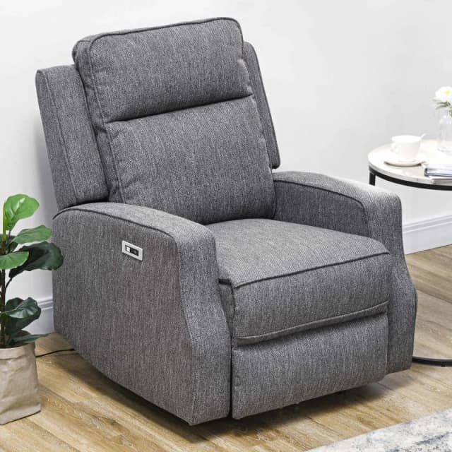 HOMCOM Electric Fabric Recliner Armchair, Reclining Chair with Adjustable Leg Rest, usb Port, for Home Living Room Charcoal Grey - Homcom 505672552441