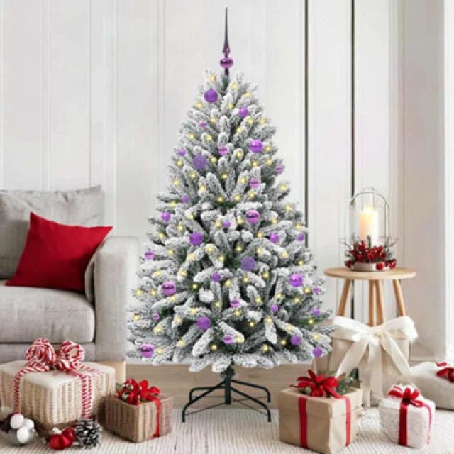 vidaXL Artificial Christmas Tree with Lilac Balls Green and White 150cm PVC and Metal, Green 3395745