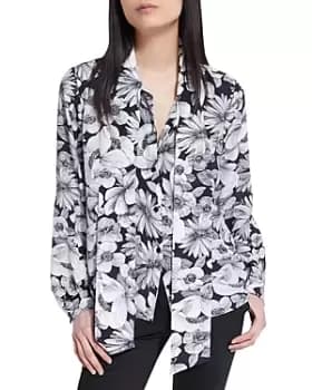 The Kooples Romantic Garden Tie Neck Silk Blouse