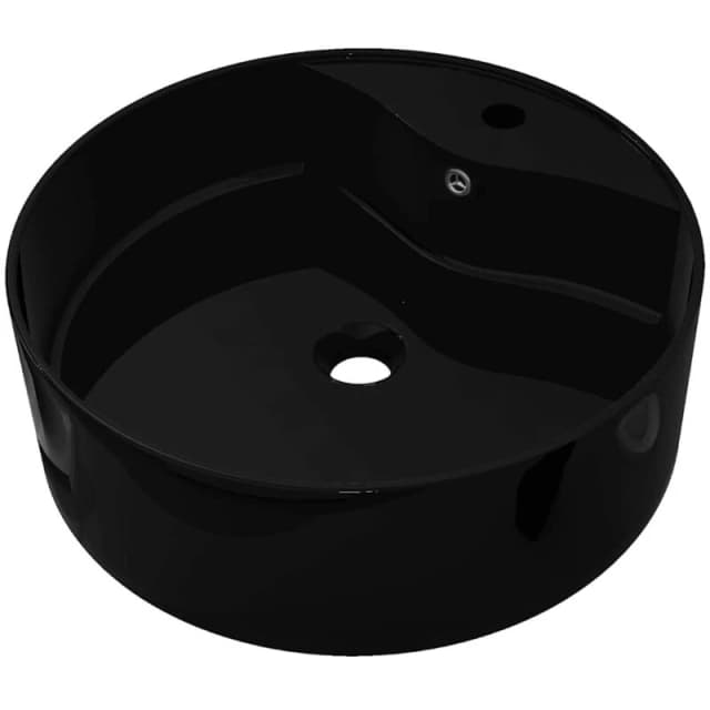 VIDAXL Ceramic Bathroom Sink Basin Faucet/Overflow Hole Black Round Vidaxl 141939