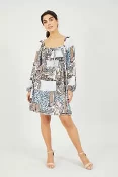 Multi Colour Paisley Printed Bardot Skater Dress