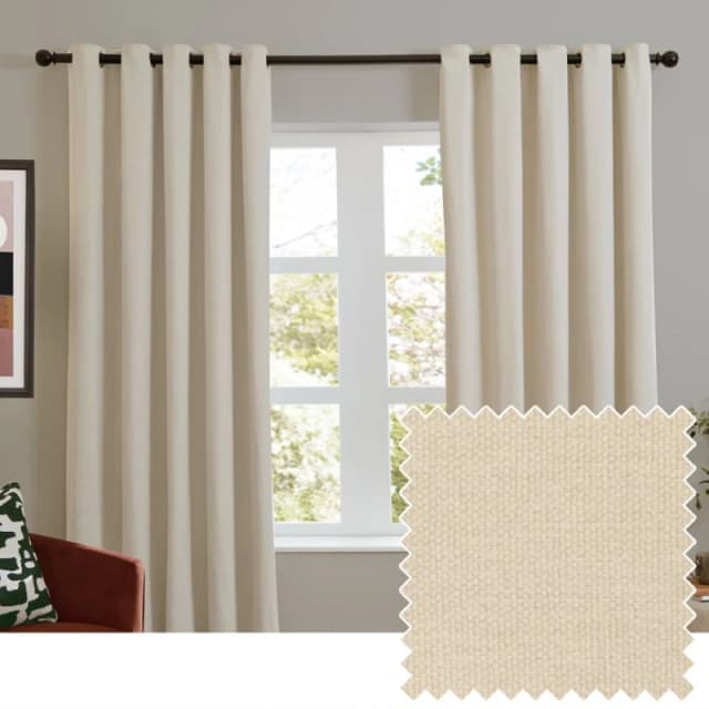 Furn Soft Chenille Blackout Eyelet Curtain Pair in Ecru Size: 117cm width x 137cm drop Ecru Unisex 117cm width x 137cm drop