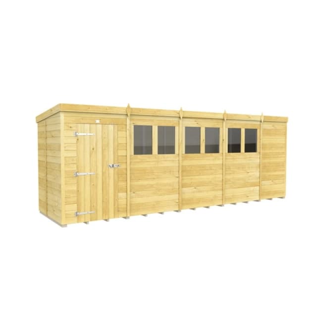 Buttercup Farm 19 x 5 Feet Pent Shed - Single Door W/ Windows - L147 x W560 x H201cm in Brown Brown Unisex