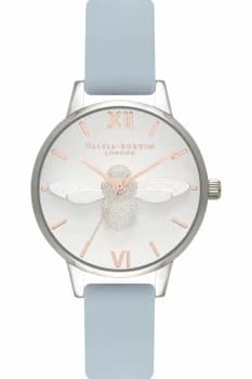 Ladies Olivia Burton Moulded Bee Chalk Blue & Silver Watch OB16AM125