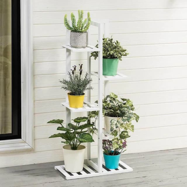 LIFE IDEAS 5-Tier White Wooden Plant Stand White M